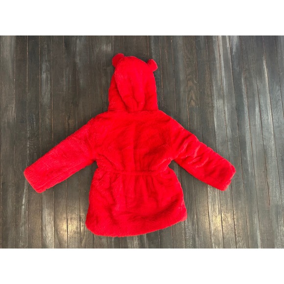 Girls Red Faux Fur Hooded Jacket with Ears Teddy Coat Zip Up Winter Outerwear - Picture 2 of 2